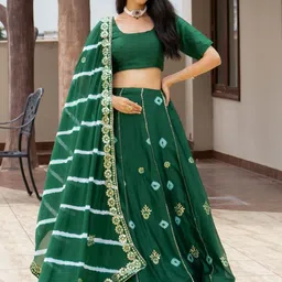 PRETTY PALLU Round Neck Gotta Patti Ready to Wear Lehenga & Blouse With Dupatta image 5