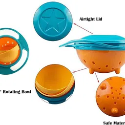 blue denko Baby Feeding Toddler Bowl Dishes 360 Degree Rotating Dish Gyro Bowl Lunch Box- Plastic image 2