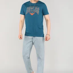 roadster Men Graphic Print Round Neck Pure Cotton Dark Green T-Shirt image 2