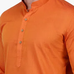 RAJUBHAI HARGOVINDAS Men Orange Solid A-Line Kurta image 4
