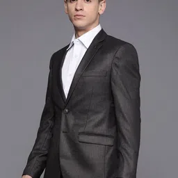 Raymond Men Black Slim Fit Solid Self-Design Single-Breasted Blazer image 2