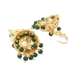 JEWELS GEHNA Gold-Plated White & Green Pearl Beaded Jewellery Set image 4