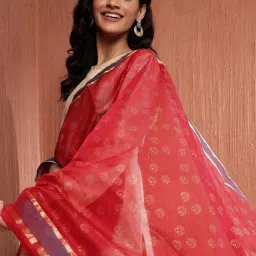 Fabindia Red Cotton Silk Blend Print Dupatta image 4