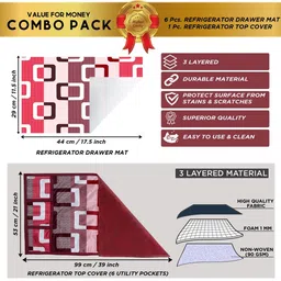 E-Retailer 7-Pcs Red & Pink Printed Refrigerator Covers image 3