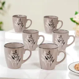 Nestasia Glossy Black Rim Taupe Ceramic Coffee Mugs Set Of 6 250ml-picture-28