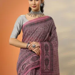 Libas Pink Printed Saree With Unstitched Blouse image 4