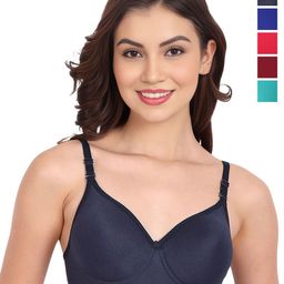 Liigne Women Pack Of 5 Full Coverage Lightly Padded Non-Wired Cotton T-shirt Bra-picture-39