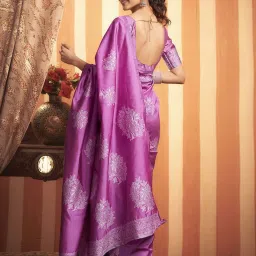Satrani Purple Woven Saree With Unstitched Blouse image 4