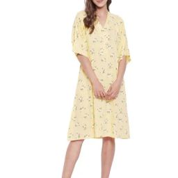 Hypernation Yellow Floral Print Night Dress-picture-17