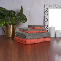 Spaces Solid Orange & Grey Cotton Towel Combo - Set of 6-picture-30