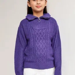 AND girl Kids Purple Self Full Sleeves Sweater-image-68
