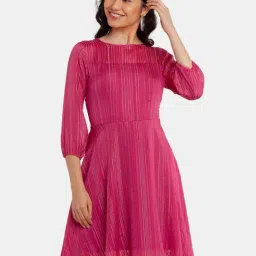 Zink London Pink Striped A-Line Dress-image-85