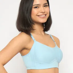 Clovia Blue Cotton Solid T-Shirt Bra image 4