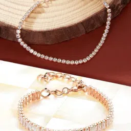 Zaveri Pearls Rose Gold Cubic Zirconia Contemporary Tennis Bracelet for Women - Set of 2-picture-24