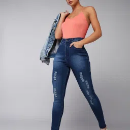 DOLCE CRUDO Blue Distressed High Rise Jeans image 4