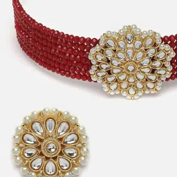 Panash Gold Plated Kundan Studded & Beaded Jewellery Set image 4