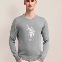 u.s. polo assn. U.S.Polo Assn. Light Grey Cotton Regular Fit Printed Sweater image 4
