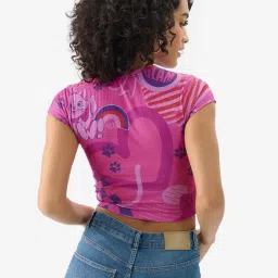 The Souled Store Pink Slim Print T-Shirt image 4