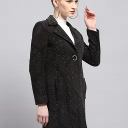 Monte Carlo Black Wool Blend Self Full Sleeve Coat image 4
