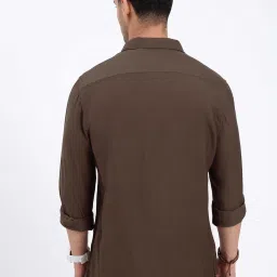 showoffff SHOWOFF Brown Cotton Slim fit Solid Shirt image 4
