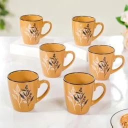 Nestasia Glossy Black Rim Sage Mustard Ceramic Coffee Mugs Set Of 6 250ml-image-30