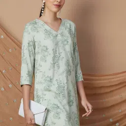 Melange by Lifestyle Green Printed A Line Kurta image 4