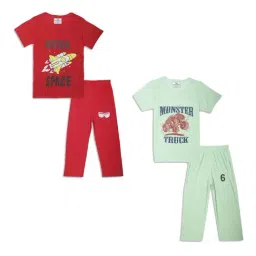 Vimal Jonney Kids Red & Mint Green Printed T-Shirt Set-picture-29