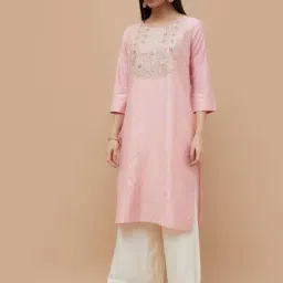 Melange By Lifestyle Pink Regular Fit Embroidered Kurta image 3