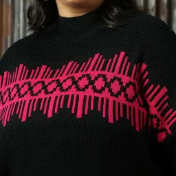 High Star Plus Size Black Self Design Sweater image 4