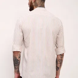 showoffff Showoff Cream Cotton Slim Fit Striped Shirt image 4