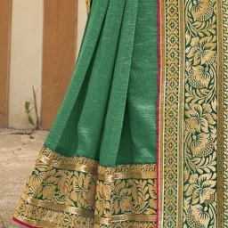 Saree Mall Green Woven Sarees With Unstitched Blouse image 4