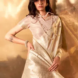 Saree Mall Beige Woven Sarees With Unstitched Blouse image 4