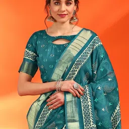 Saree Mall Blue Printed Sarees With Unstitched Blouse image 4