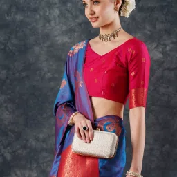 Saree Mall Blue Woven Sarees With Unstitched Blouse image 4