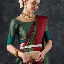 Saree Mall Green Woven Sarees With Unstitched Blouse image 4
