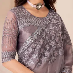 Saree Mall Purple Embellished Sarees With Unstitched Blouse image 4