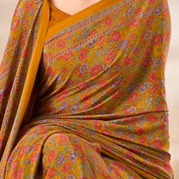 Saree Mall Yellow Printed Sarees With Unstitched Blouse image 4