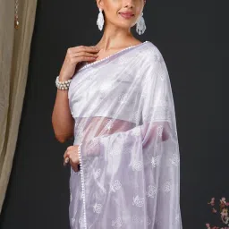 Saree Mall Lilac Embroidered Sarees With Unstitched Blouse image 4