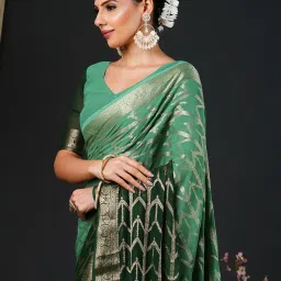 Saree Mall Green Woven Sarees With Unstitched Blouse image 4