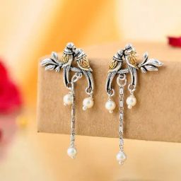 Voylla Silver Qasbah Tota Maina Oxidised Two Tone Drop Earrings-picture-29
