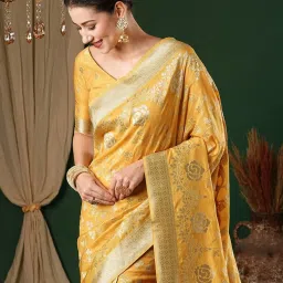 Saree Mall Yellow Woven Sarees With Unstitched Blouse image 4