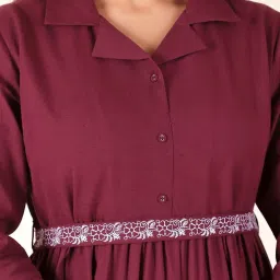 ARAMYA Purple Linen Solid Kurta image 4