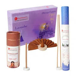 GaneshaSpeaks 130-Pcs Brown Lavender Dhoop Cones & Sandalwood Dhoop Sticks, Incense Stick-image-25