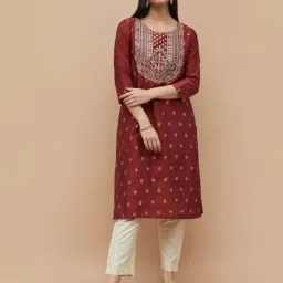 Melange By Lifestyle Red Regular Fit Embroidered Kurta-picture-10