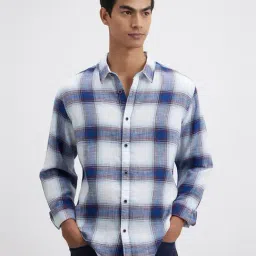 Pepe Jeans Blue & White Cotton Regular Fit Checks Shirt-image-51