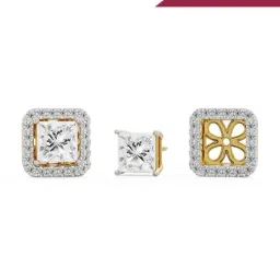 EMORI 14k (585) Yellow Gold 1 CT Princess Frame Lab Grown Diamond Studs for Women-image-30