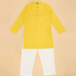 YU by Pantaloons Kids Yellow & White Cotton Floral Print Full Sleeves Kurta Set image 4