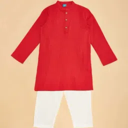 YU by Pantaloons Kids Red & White Cotton Floral Print Full Sleeves Kurta Set image 4