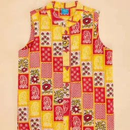 YU by Pantaloons Kids Red & White Cotton Floral Print Full Sleeves Kurta Set image 5