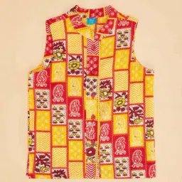 YU by Pantaloons Kids Yellow & White Cotton Floral Print Full Sleeves Kurta Set image 5